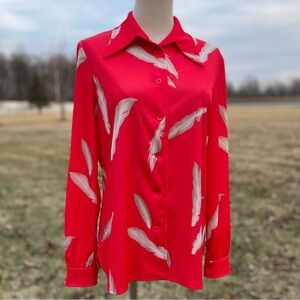 Groovy 70’s Vintage Feather Pattern Women’s Dagger Collar Disco Blouse by Parade